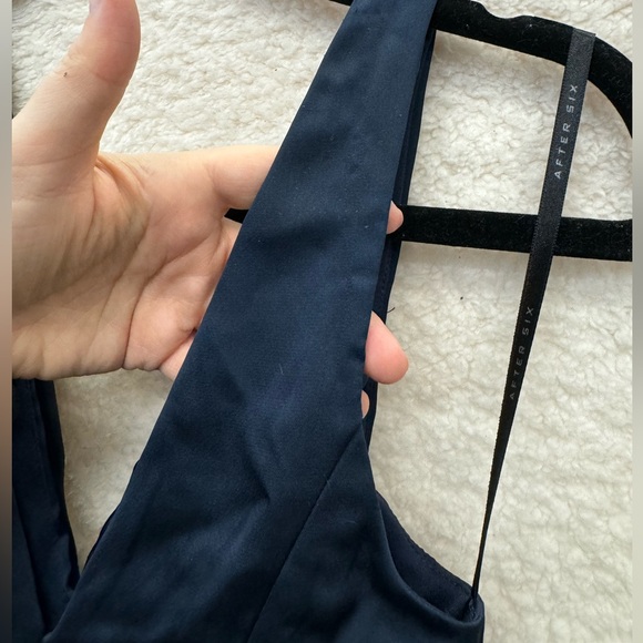 *Size 2 - AFTER SIX - Faux Wrap Satin Maxi Dress Tulip Skirt Navy Blue NEW $261 - Picture 11 of 13